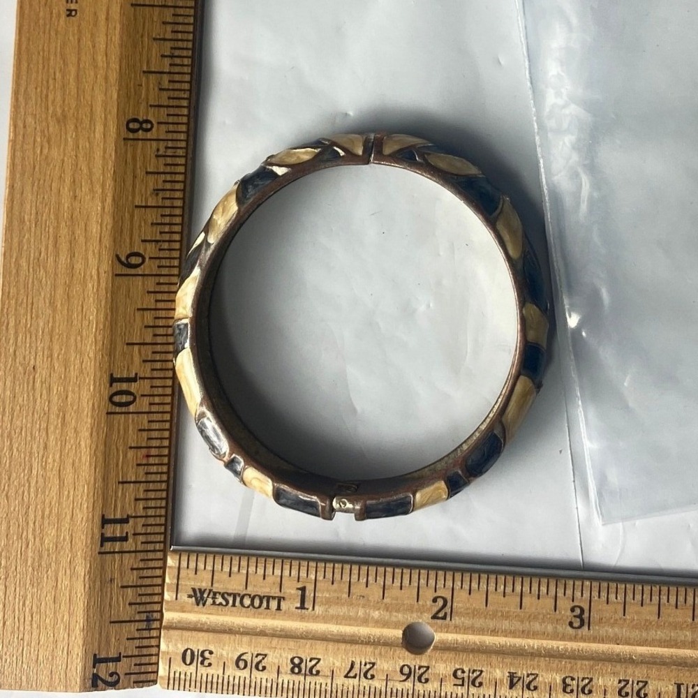 Gold‎ Tone Blue Tan Geometric Pattern Bangle Bracelet Women